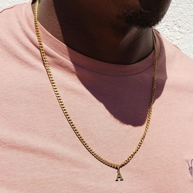 GOGO LUSH MEN'S GOLD CAPITAL INITIAL CURB NECKLACE