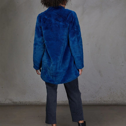 blue faux fur lovestitch coat back view