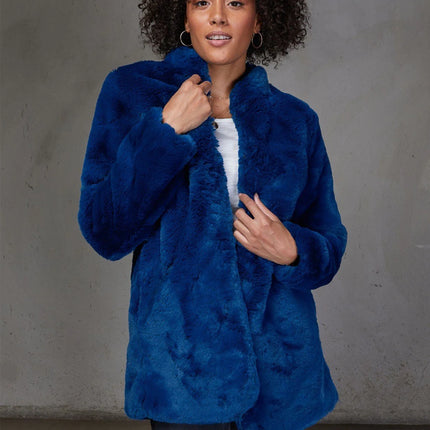 blue faux fur lovestitch coat