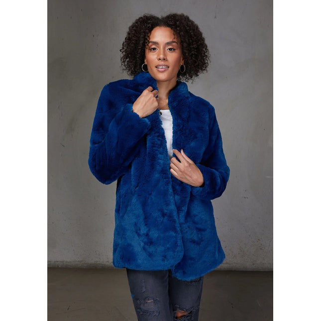 blue faux fur lovestitch coat