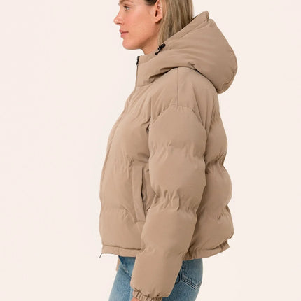 beige puffer alpine jacket lovestitch side view