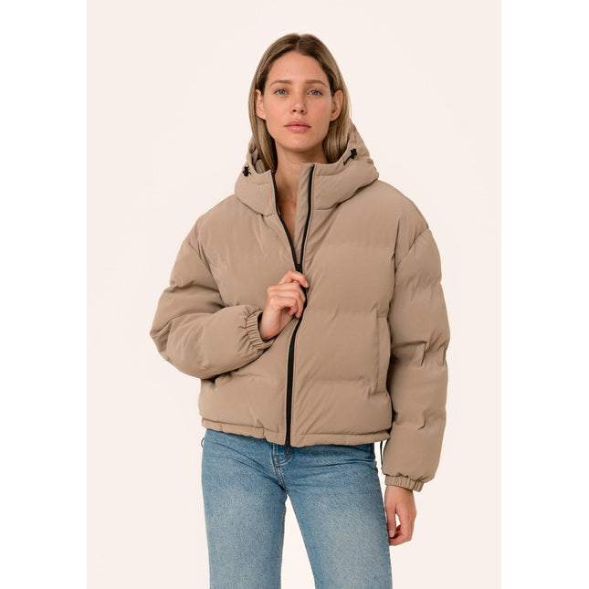 taupe beige natural short puffer jacket lovestitch