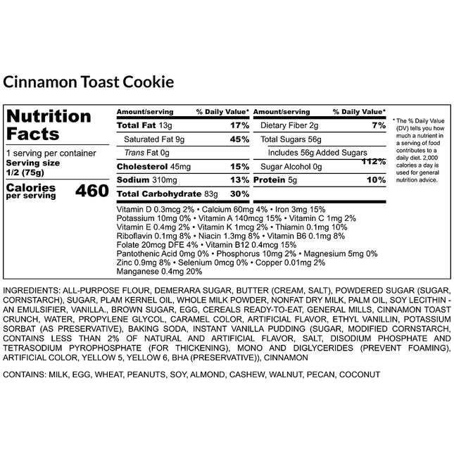 ocd cinnamon toast cookie nutrition facts
