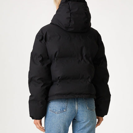 black puffer jacket lovestitch back view