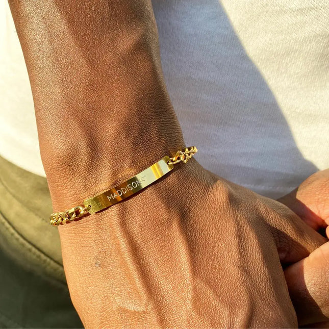 GOGO LUSH MEN'S GOLD NAME INITIAL ENGRAVED BRACELET