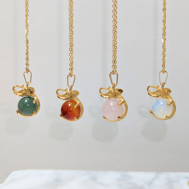 elephant crystal ball necklaces stone choice