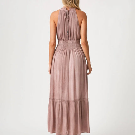 Lovestitch - Neve Smocked Halter Maxi Dress dusty pink back