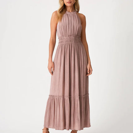 Lovestitch - Neve Smocked Halter Maxi Dress dusty pink full length